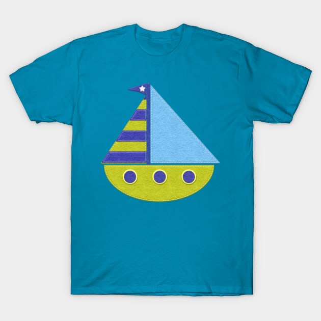 Cute Felt Look Sailboat Green and Blue T-Shirt by CheriesArt